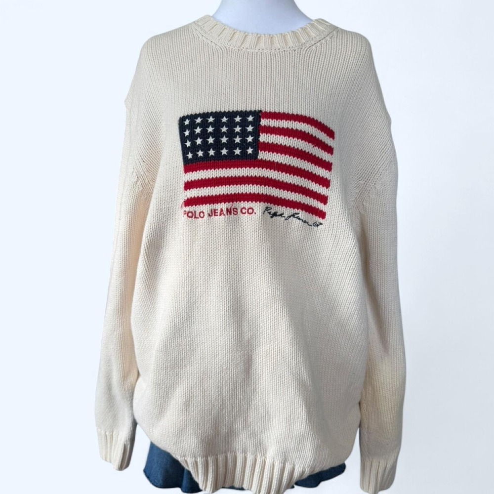 Vintage Polo Ralph Lauren 90's American Flag Sweater, Size XXL